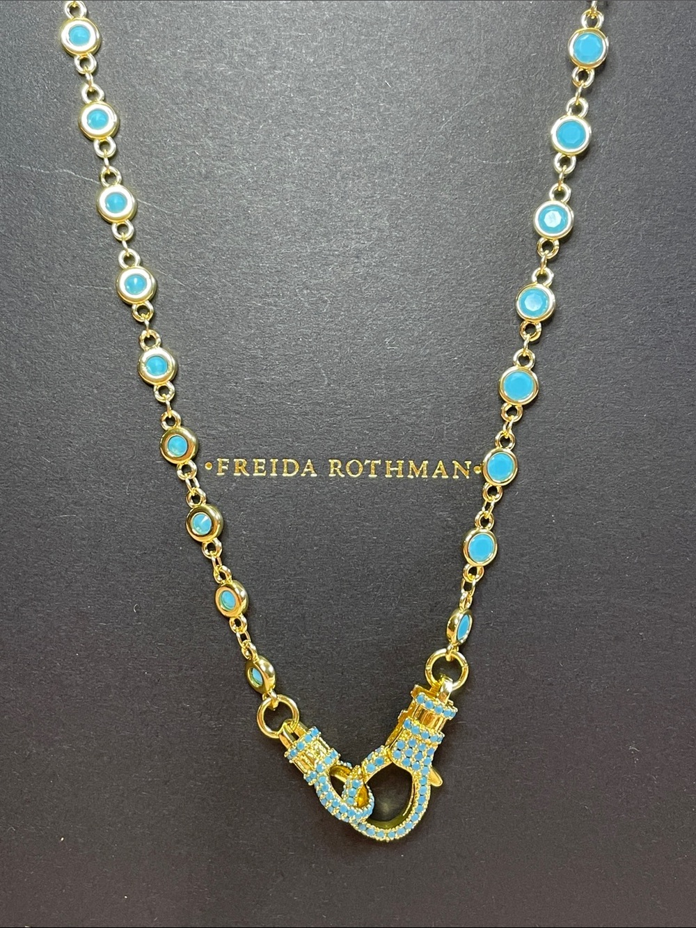 Freida Rothman Turquoise Bezel Pave Clasp Necklace NWT $169 MSRP